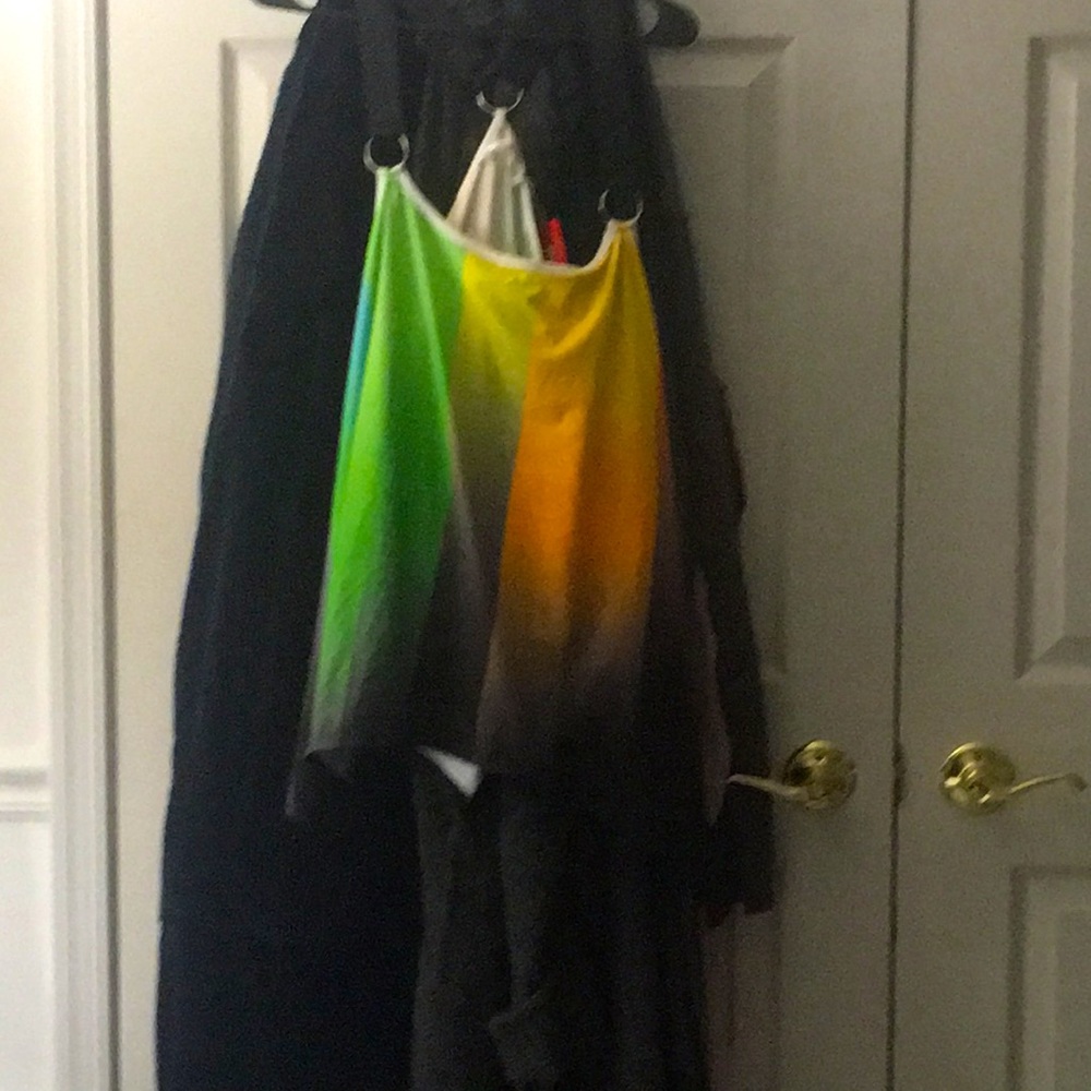 Plus size Rosegal rainbow sleeveless top with black straps.
